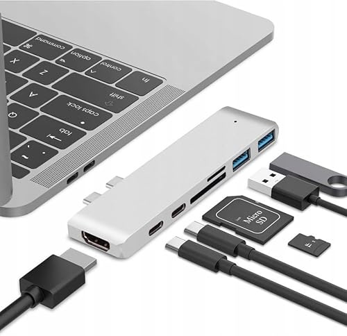 Co2 Hub 7in1 USB C für MacBook Pro Air HDMI 4K Thunderbolt 3 5K 40Gbps USB 3.0 SD Leser microSD Ladung 100W Aluminium Plug and Play Kompatibel mit macOS