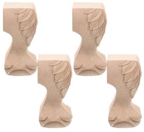 SEWOART 4 Stück Holzbeine für Möbel 12x6cm Geschnitzte Ersatz Möbelfüße in Beige für Sofa Bett Couchtisch Schrank und Stuhl Stabile Möbelbeine für Heimwerker