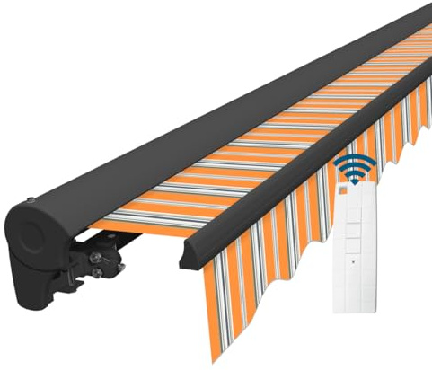 Eclipse Kassettenmarkise Halbkassette Gelenkarm Sonnenschutz Markise Sonnenmarkise Balkonmarkise elektrisch Standard 4,5x3,0m Stoff 280g/m² Polyester (PE) UV-Schutz 50+, Markisentuchfarbe:Sommerbrise