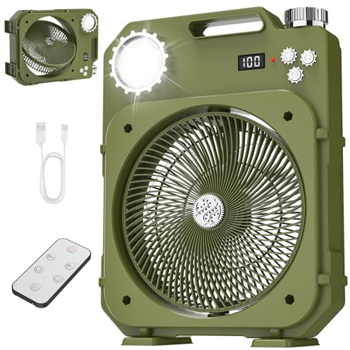OAUEOR Ventilatore Campeggio, Ventilatore a Batteria con Luce LED | Batteria Grande Capacità, 100 Velocità, Silenzioso, Telecomando, Timer 12h, Aromaterapia, Casa, Ufficio, Campeggio