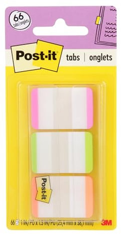 Post-it Tabs, 1 in, Lined, Pink, Green, Orange, 22 Tabs/Color, 66 Tabs/On-The-Go Dispenser (686L-PGO)