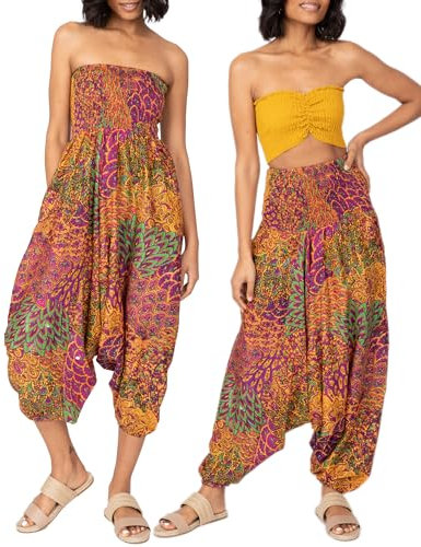 Peacock Print 2 in 1 Harem Trouser Jumpsuit Fuchsia (One Size Regular)