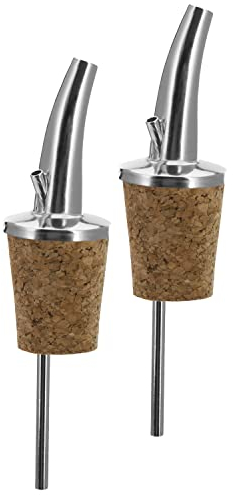 Westmark 2 Becs Verseurs pour Spiritueux/Huile pour Bouteilles, Extra court, avec Tube d'air, Métal/laiton, sans Nickel, Bouchon en liège, Classic Gastro, Argenté, 43702280
