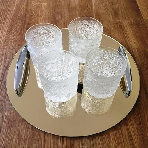 Bandeja redonda para servir con asas, espejo dorado