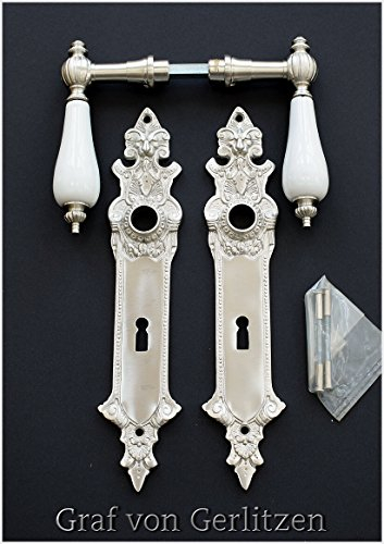 Graf von Gerlitzen Messing Nickel Tür BB 72 Griffe Türgriffe Türbeschlag Türklinken Langschild Gründerzeit S2-1N