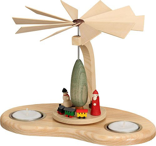 Theo Lorenz 1-stöckige Pyramide mit Teelicht - 17 cm, Weihnachtsdeko, Pyramide, weiß, Weihnachten, Weihnachtsmann und Schneemann