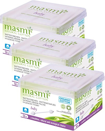MASMI NATURAL COTTON Bio Ohrstäbchen Baby, 3er Pack (3 x 56 Stück)