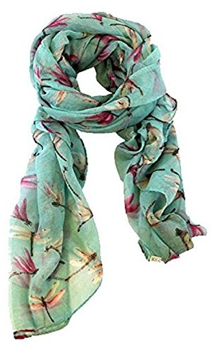 YEBIRAL Long Cute Libelle Print Schals Warme Damen Lange Tücher Elegante Weiche Schals(Einheitsgröße,Grün)