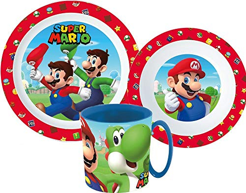Super Mario Service de table pour enfant avec assiette, bol à céréales et tasse (réutilisable)