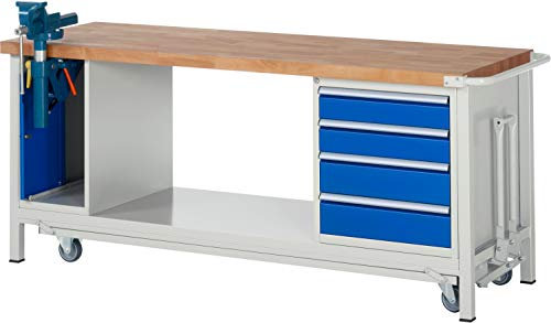 Werkbank mit Fahrgestell 8185, B2000xT700xH880mm, 4xSchublade-TA, 1xSSK