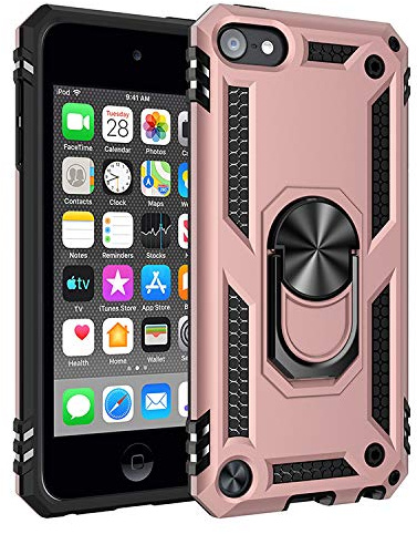BestST Hülle für Apple iPod Touch 5/iPod Touch 6/iPod Touch7, + Displayschutz 360 Grad Drehbar Ringhalter mit Magnetischer Handyhalter Auto Handyhülle für Apple iPod Touch 5/6/7- Rosegold