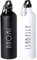 eBuyGB Personalised Matt Water Bottle 800ml Stainless Steel Reusable BPA Free Bottle with Carabiner Clip - Unisex Custom Name - Use for School, Gym, Outdoor, Yoga & Sports - Art Deco Style (White)