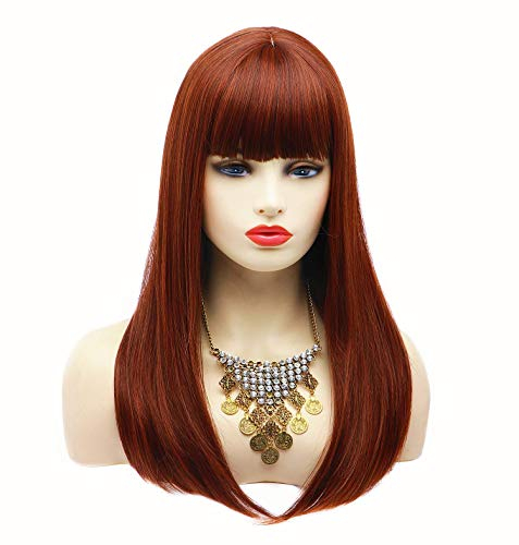 BESTUNG Lange Gerade Perücken für Frauen Damen Synthetische Volles Haar Natürliche Kupfer Rot Ombre Perücke mit Ordentlich Fransen für Cosplay Kostüm oder Täglichen Leben(EINWEG)