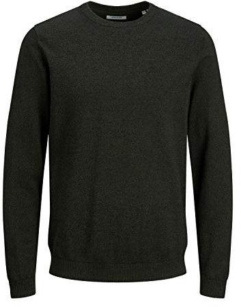 JACK & JONES Herren Jjebasic Knit Crew Neck Noos Pullover, Forest Night/Detail:Twisted with Black, M