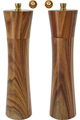 8 Inch Wooden Salt and Pepper Grinder Set Adjustable Coarseness Peppe Shaker Refillable Spice Mill,Madera Pimienta Grinder,Elegant Pepper Grinder for Kitchen&Dining,Foodies,Chefs,Housewarmin