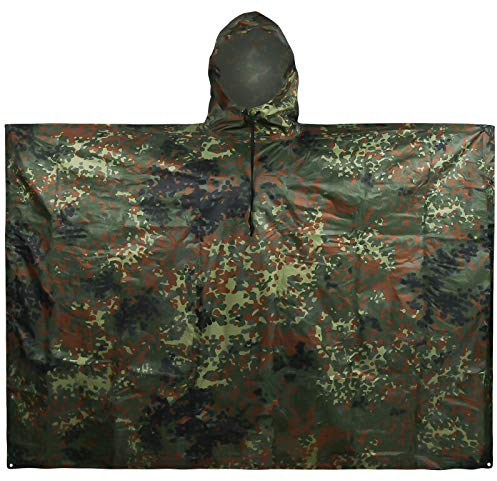 LOOGU Leichter wasserdichter Regenponcho mit Kapuze Camouflage Design Ripstop Mehrzweck Regenmantel für Männer und Frauen Regencape schnell trocknend wiederverwendbar Für Camping Angeln Jagd Events
