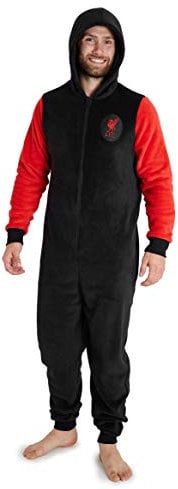 Liverpool F.C. Mens Pyjamas, Fleece Mens Onesies, Football Gifts For Men Teens (Black, XL)