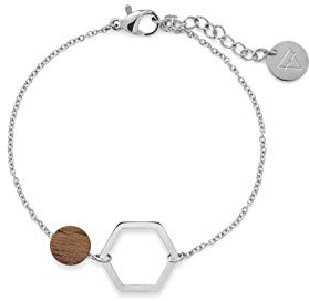 Kerbholz Holzschmuck – Geometrics Collection Twin Bracelet silber, filigranes Frauen Armband, Schmuck mit Naturholz Anhänger, größenverstellbar, Armbandlänge 15 cm + 2,5 cm