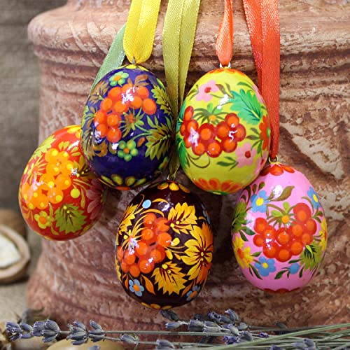 Kleine Handbemalte Ostereier mini aus Holz - 4.5 cm, Bunte Osterdekoration zum Aufhänger Für den schönen Osterstrauß nach Ukrainischen Kunsthandwerklichen Traditionen Kunsthandwerk aus der Ukraine