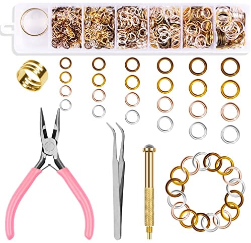 Kalolary 1014 Pieces Dangle Nail Art Charms, Jump Rings Connectors Nail Jewelry Rings Open Ring with Nail Piercing Tool Hand Drill Pliers and Tweezers for Nail DIY Nail Art Jewelry Making Supplies