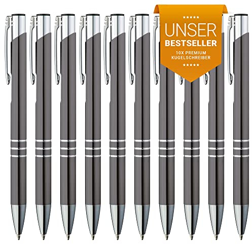 GIMEI® Metall Kugelschreiber 10 Stück | Premium Set Hochwertig, für Einfaches & Weiches Schreiben | Blauschreibender Kulli Grau als Optischer Hingucker