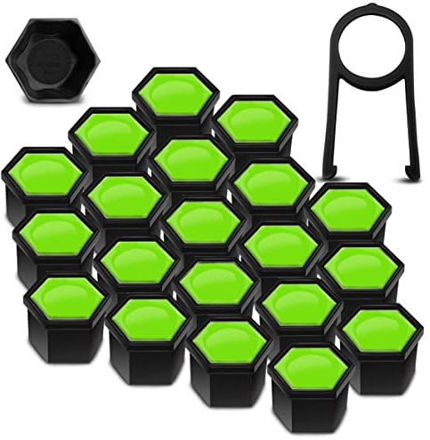 SkinoEu Radmutter-Abdeckungen für Bolzen, universal, 17 mm, mit Entfernungswerkzeug, gelber Grün NC 38