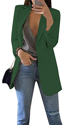 YMING Femmes Blazers De Couleur Unie Blazers Ouverts sur Le Devant Costumes à Revers Veste Vert Foncé XL