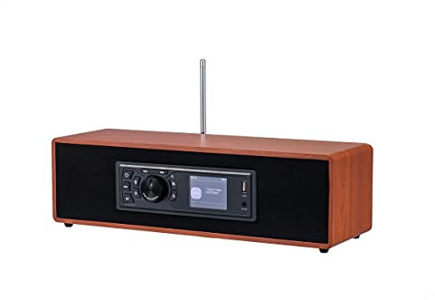 ALANO Radio BEA103 FM/DAB+/Bluetooth/USB/AUX IN, de madera, con mando a distancia y modo despertador doble (amarillo)