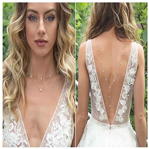 Inilbran Boho geschichtete Strass-Halsketten lange Kristall-Hintergrund-Halsketten Gold Cz-Rücken-Ketten-Halskette Vintage-Kristall-Körper-Ketten-Halskette Sommer-Körperschmuck für Frauen und Mädchen