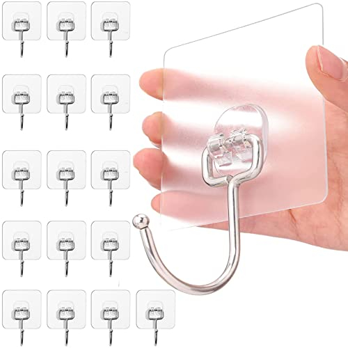 Charfia 16 Stück 15kg (Max) Selbstklebend Haken Extra Stark, Große Klebehaken Transparent Haken Selbstklebend Wandhaken Selbstklebend für Küche Bad Wand & Decke Aufhänger