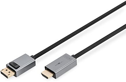 Digitus DisplayPort to HDMI adapter cable - UHD 4k/30Hz - HDMI 2.0 - Displayport 1.2 - Status LED - Plug&Play - gold-plated contacts - 3m - black
