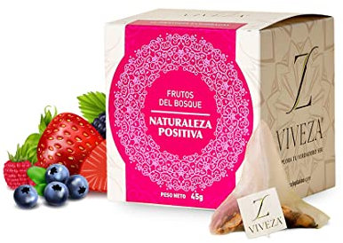 Viveza - Naturaleza Positiva Infusión Frutos Rojos del Bosque - Contiene Hibisco, Bayas Silvestres, Frambuesas, Arándanos y Moras - Sin Teína - Caja por 15 Pirámides Ensobradas - 45 gr