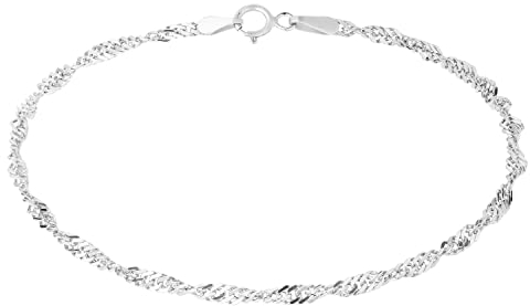 Ardeo Aurum Damen Armband aus 375 Gold Weißgold Singapurkette 2,3 mm Breite und 19 cm Länge mit Federringverschluss