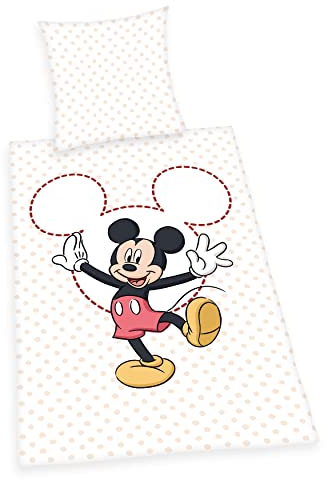 Herding Bettwäsche-Set Disney's Mickey Mouse, Kopfkissenbezug 80 x 80 cm, Bettbezug 135 x 200 cm, Mit leichtläufigem Reißverschluss, Baumwolle
