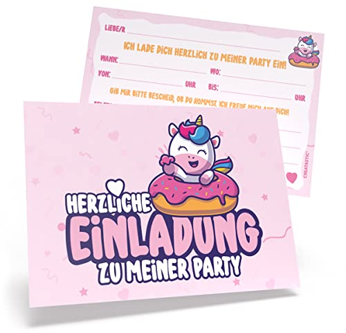 Creatastic Einhorn Einladungskarten Kindergeburtstag Mädchen [12 Karten und 12 Kuverts DIN A6 mit Glanzlack] Einhorn Geburtstag | Einhorn Party | Einhorn Einladungskarten | Einladungskarten Einhorn