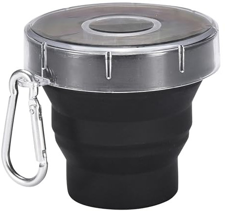 Outlery Taza de viaje plegable de silicona – Tapa a prueba de fugas – Taza plegable portátil y reutilizable para camping, correr, aventuras sobre la marcha – Taza expandible – Negro, ideal para