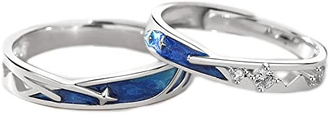 KSKAN Ring Silber 925 Damen,S925 Silber Verstellbar Paar Ring Zarter Meteor Paar Passende Ringe Sterling Silber Offene Ringe Paar Gedenkgeschenk Ringe Trauringe Versprechen Ringe