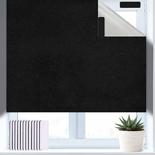 Blackout Blinds Stick On 200 * 145CM, 100% Blackout Material with Self Adhesive Fasteners and Scissors, No Drill Temporary Window Cover for Nursery Bedroom and Travel,