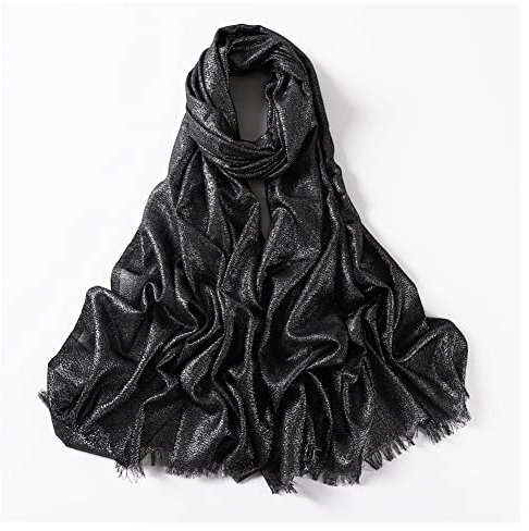 SHTGOI 1 Stück Damen Schal Sommer Baumwolle Tücher 80 x 200 cm Stola Seidenschal Metallisch Glitzer Hijab Kopftuch Einfarbig Damenschal für Hochzeit Party Abendkleider 1#