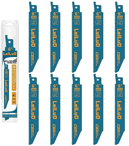 LEILUO Lame per Seghetto Alternativo per Taglio di Metallo da 6 Pollici 10 Pezzi Lame per Seghetto Bi-Metalliche con Custodia