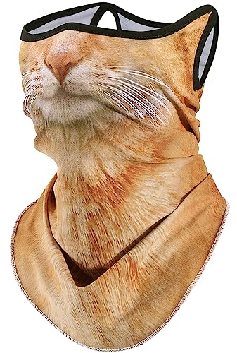 WTACTFUL Schlauchschal Motorrad Halstuch mit Ohrschlaufen Sonnenschutz Atmungsaktiv Sommer Sturmhaube Multifunktionstuch für Damen und Herren Orange Katze