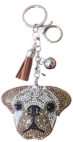 Popfizzy Strass-Schlüsselanhänger-Zubehör für Frauen, Autoschlüssel, niedlicher Schlüsselanhänger, glitzernde Geldbörsen-Anhänger für Handtaschen, Bulldogge (Silber), Einheitsgröße