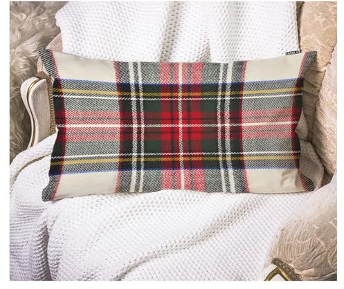 EKOBLA Kissenbezug 30,5 x 50,8 cm, kariert, schottisches Schottenkaro, rot, weiß, Wolle, kariert, symmetrisch, Heimdekoration, Taille, Holz, Baumwolle, Leinen, Kissenbezüge, länglich, rechteckig