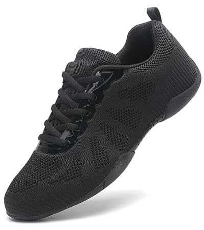 SECHRITE Cheerleading Cheer Schuhe Damen Mädchen Tanz Turnschuhe Dance Sneaker Schwarz Jazz Tanzschuhe Yoga Training Aerobic Schnürschuhe Schwarz 35 EU