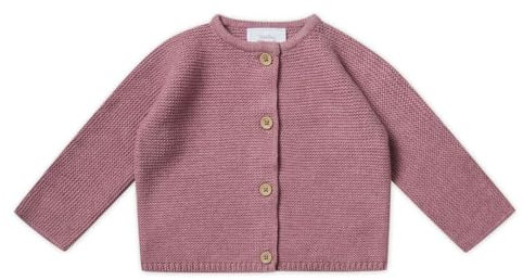Stellou & friends Cardigan per neonati e bambini con bottoni effetto legno, abbigliamento di alta qualità in 100% cotone, perfetto per autunno e inverno, certificato Oeko-TEX, Erica rosa, 110/116 cm