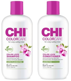 CHI COLORCARE Color Lock Shampoo & Conditioner Set - 355ml Each - Farbschutz für Lebendige Haarfarben, Feuchtigkeitsspendend, Sulfatfrei
