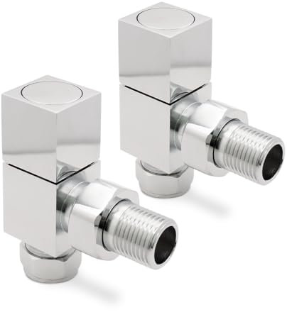 Chrome Square Cubic Angled Modern Standard Radiator Towel Rail Valves Central Heating (Pair) 1/2 BSP