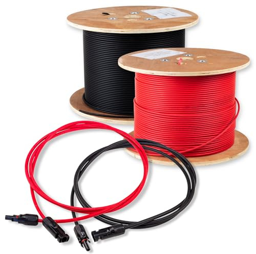 Protron Solarkabel Verlängerungskabel 2x 35m 4mm² Paar rot + schwarz, 0% MwSt. PV Solar Kabel Solarleitung Stecker vormontiert für MC4, 1000V DC TÜV geprüft H1Z2Z2-K, Kabelsatz Made in Germany