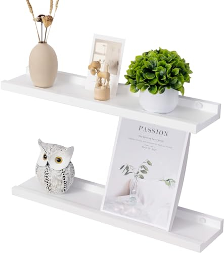 Gieanoo Wandregal Weiß, 2er-Set 40CM Bilderleiste Weiss Massiveholz Regal weiß kleines Schweberegal Weiss Bücherregal Wand für Fotorahmen und Dekos für Schlafzimmer, Küche, Arbeitszimmer