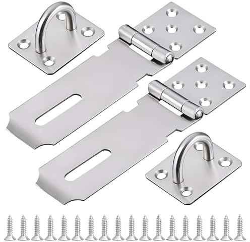 2 Pièces Loquet de Cadenas Agrafe,Porte Fermoir Verrou de Porte Moraillon De Verrou en Acier,Fermoir de Cadenas 4 Pouces Avec Des Vis Agrafe Moraillon Argent